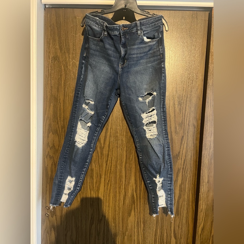 American Eagle Outfitters Distressed Dark Blue Skinny Jeans
